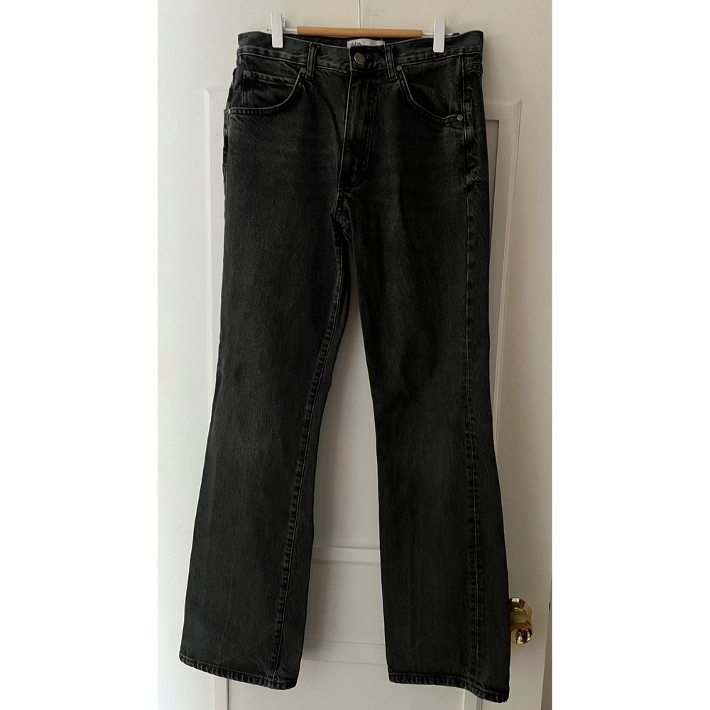Zara Women High Waisted Straight Leg Jeans Washed Black 32"x34"x12" Size 8